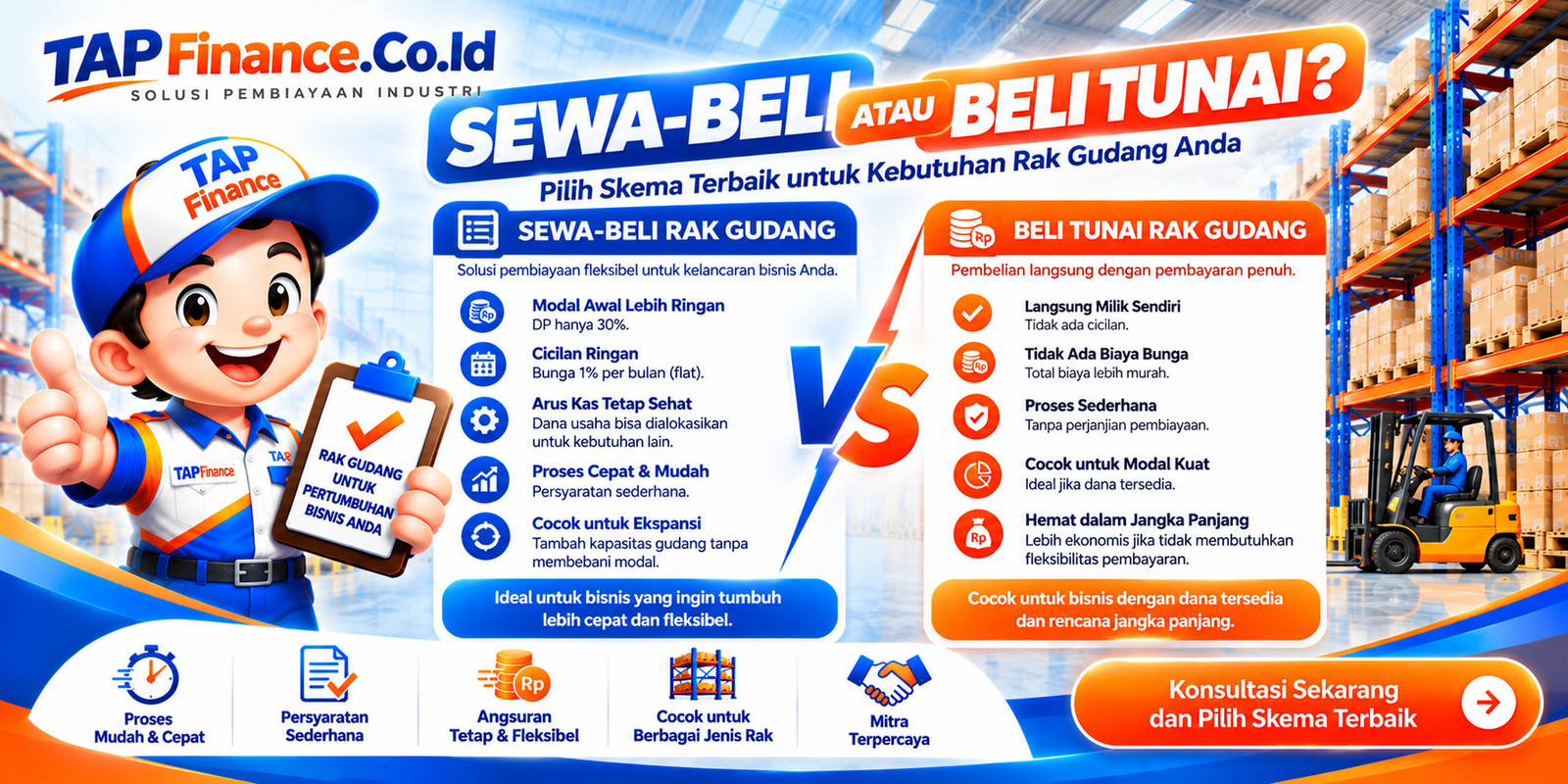 Perbandingan sewa beli dan beli tunai rak gudang