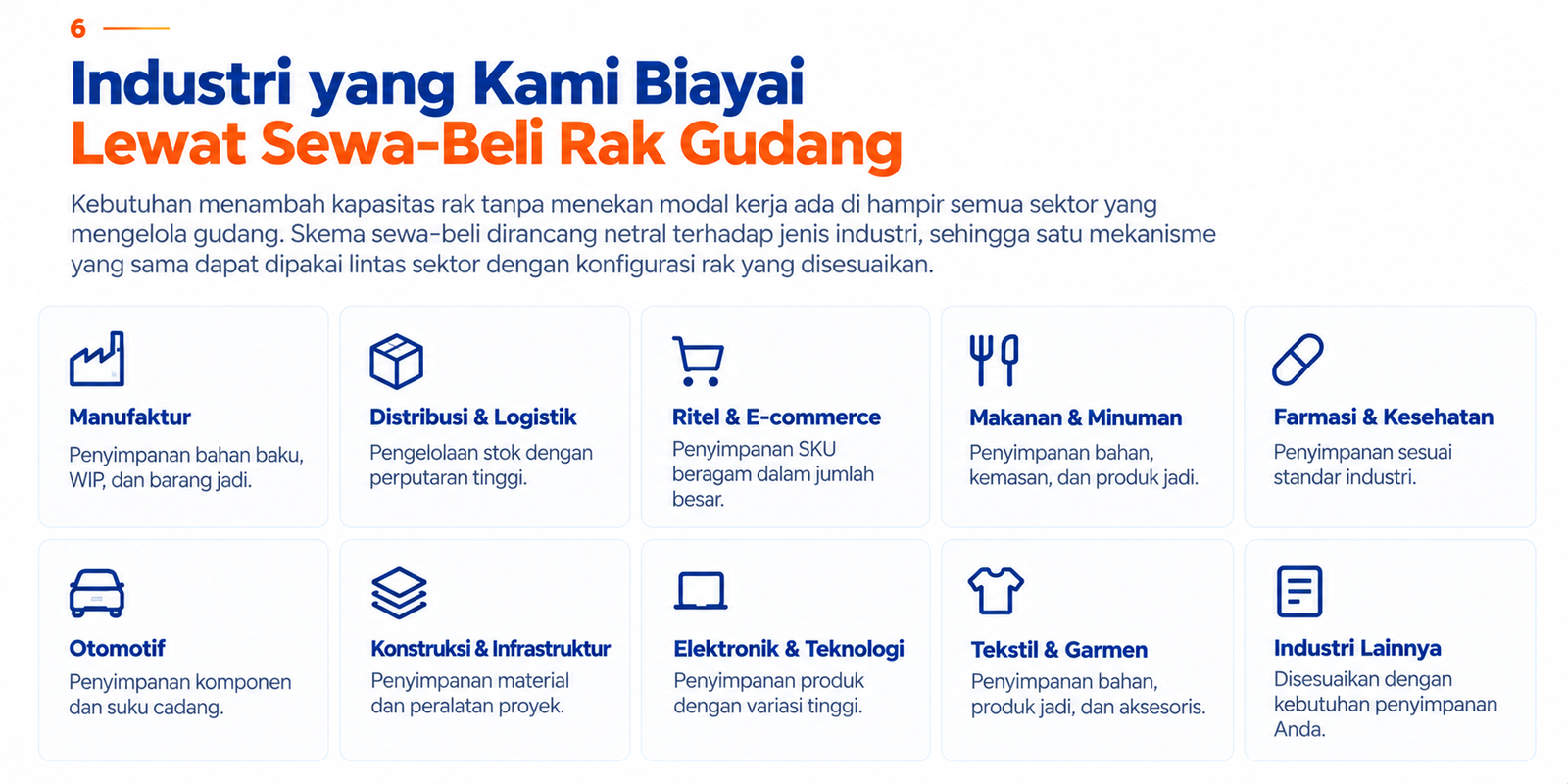 Pembiayaan rak gudang untuk berbagai industri